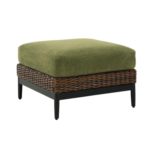 Signature Design by Ashley Horizon Hall Square Outdoor Ottoman, Zippered Cushion with Nuvella Cleanable Performance Fabric, Green and Light Brown, 27.75' W