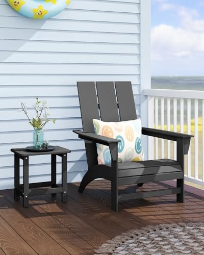 BIVODA Weatherproof Outdoor Side Table, HDPE Small Outdoor Table for Adirondack, 16.6-Inch Patio Square End Tables for Garden, Backyard, Porch, Deck, Balcony, Poolside (Black)