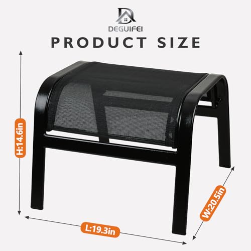 Deguifei Outdoor Ottoman Footrest Stool Assembled 2 Set Portable Footstools for Patio Garden Black