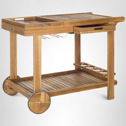 Safavieh -Outdoor Collection Orland Natural Wood Tea Trolley Cart