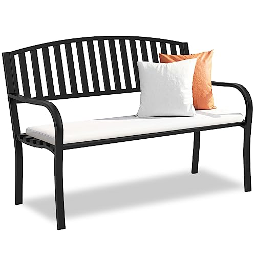 Maemttes Outdoor Bench Garden Bench, Weatherproof Anti-Rust Heavy-Duty Outside Benches Clearance, Wrought Iron Metal Bench for Front Porch, Patio, Park