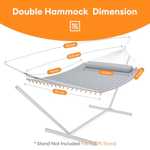 Everyfun Double Hammock with Spreader Bar,Soft Pillow,Max Load 500lbs,Portable Hammock for Outdoor,Camping,and Backyard,Dark Gray