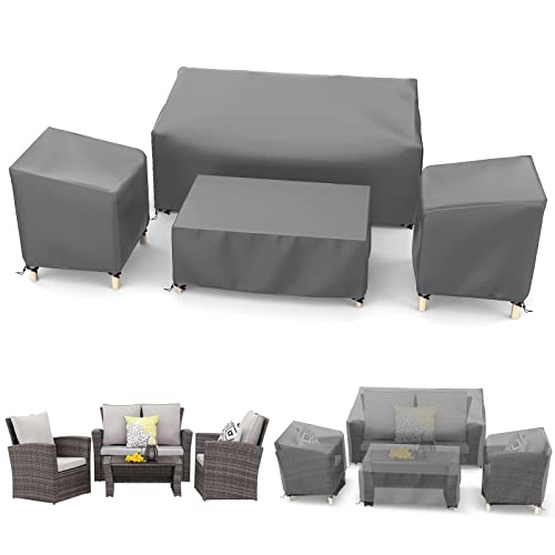 STARTWO Outdoor Waterproof Patio Furniture Covers 4-Piece Set for Chairs, Loveseat and Coffee Table, Heavy Duty 600D, Grey