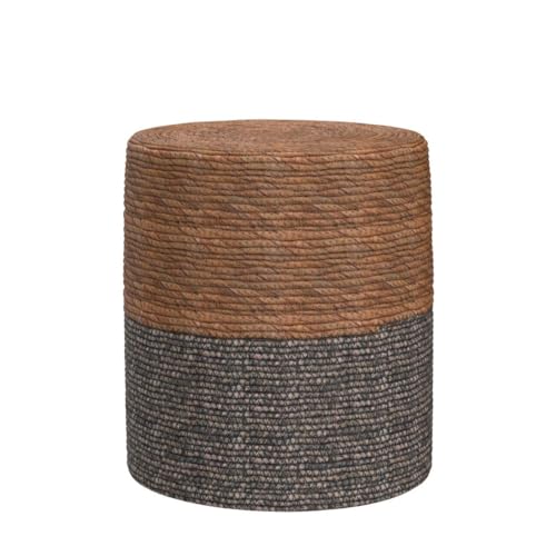 Wimarsbon Natural Seagrass Foot Stool, Hand Weaving Round Ottoman, for Living Room, Outdoor Seat (Natural & Blue)