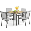Ahomly Patio Table and Chairs Set for 4, All-Weather Outdoor Dining Set with Umbrella Hole, Outdoor Table and Chairst for Patio, Lawn, Garden, or Deck, Rustproof Steel Frame, Grey