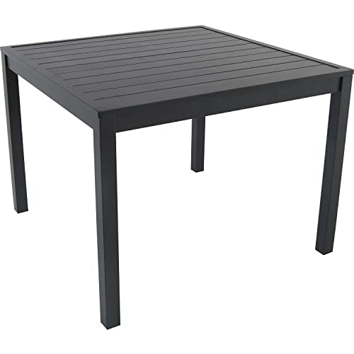 Hanover Naples 38" Square Outdoor Aluminum Slat Dining Table, Gray, All-Weather