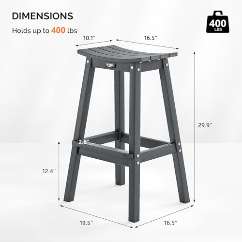 VINGLI 29" Outdoor Bar Stools Set of 2, HDPE Poly Lumber Bar Chairs with Footrest, Weather Resistant Patio Barstools for Bar, Kitchen Counter, Yard (Gray, 29 Inch 2 PC)