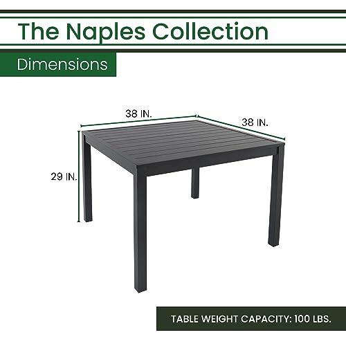 Hanover Naples 38" Square Outdoor Aluminum Slat Dining Table, Gray, All-Weather