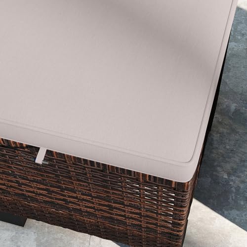 Outsunny 2 Pieces Outdoor Patio Ottomans, All Weather Wicker Footstools with Removable Cushions, 3-in-1 PE Rattan Ottoman Seat, Footrest and Side Table for Backyard, Poolside, Cream White