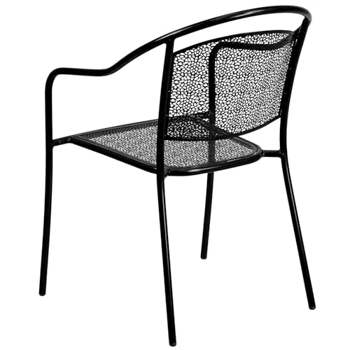 Flash Furniture Commercial Grade Black Indoor-Outdoor Steel Patio Arm Chair with Round Back