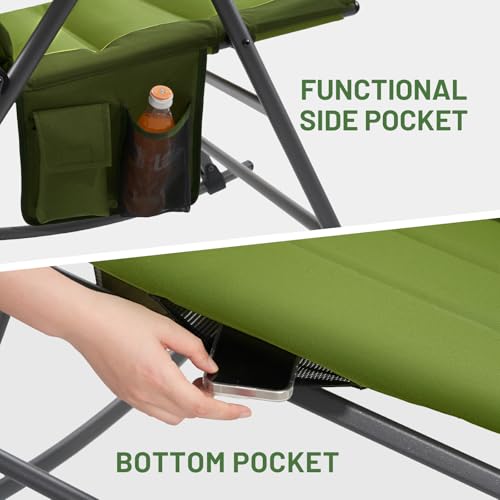 Timber Ridge Oversized Folding Rocking Camping Chair, Padded Outdoor Rocker with High Back, Portable Outdoor Chair for Patio, Garden, Lawn, Supports up to 400 lbs, Green
