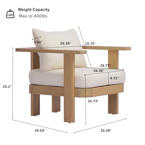 Christopher Knight Home Zunzi 8-Seater Patio Furniture Set with Removable Cushion, 5 Piece Outdoor Acacia Wood Conversation Set, Wooden Outdoor Sectional Sofa Set with Coffee Table, Cream+Light Teak