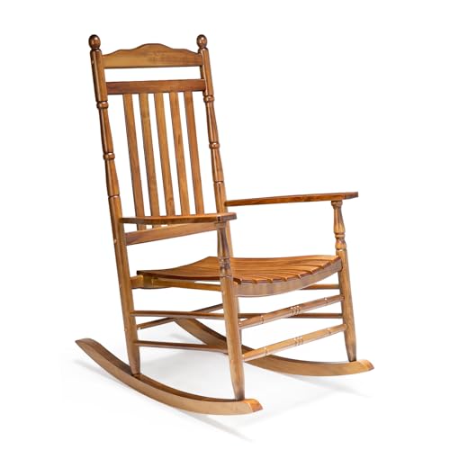 VINGLI Wooden Rocking Chair Outdoor, Patio Rockers with High Back, Support 450 LBS Rocking Chairs, for Porch, Patio, Balcony, Garden, Yard (Oak, 1 PC)