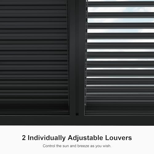 PURPLE LEAF Louvered Pergola 94AS 12' x 14' Outdoor Aluminum Pergola with Shade Screen Adjustable Roof for Deck Backyard Grey Hardtop Gazebo, 1 Long Side and 2 Short Sides