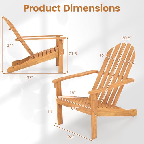 Giantex Adirondack Chair Set of 2 Acacia Wood Outdoor Chairs with 350 lbs Weight Capacity, Lounge Chair Armchair for Yard, Patio, Garden, Poolside, Balcony, Deck Fire Pit Chairs, Natural
