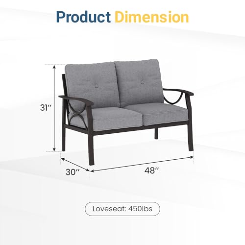 RoyalCraft Patio Loveseat, All-Weather Outdoor 2 Seats Sofa Couch,Khaki Metal Furniture with Gray Cushions