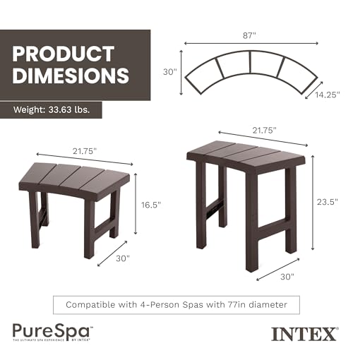 Intex Set of 4 PureSpa Benches, 2 Medium and 2 Tall Bench Accessories Compatible with Inflatable Hot Tub 4 Person Spas (Bench Accessories Only)