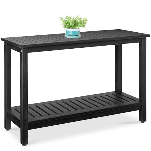 Best Choice Products 48in 2-Shelf Eucalyptus Wooden Console Table Indoor Outdoor Multifunctional Buffet Bar Storage Organizer