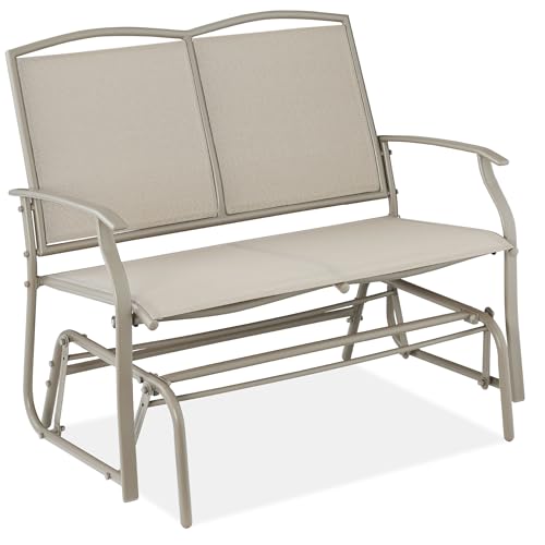 Best Choice Products 2-Person Outdoor Patio Swing Glider Steel Bench Loveseat Rocker for Deck, Porch w/Textilene Fabric