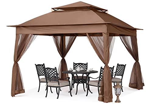 MASTERCANOPY Patio Gazebo Outdoor Pop Up Gazebo with Mesh Walls (11x11,Brown)