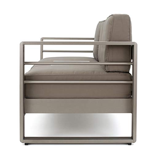 Christopher Knight Home Cape Coral Outdoor Loveseat Sofa with Tray, Khaki