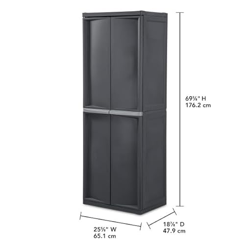 Sterilite 4 Shelf Cabinet, Heavy Duty and Easy to Assemble Plastic Storage Unit, Organize Bins in the Garage, Basement, Attic, Mudroom, Gray, 1-pack