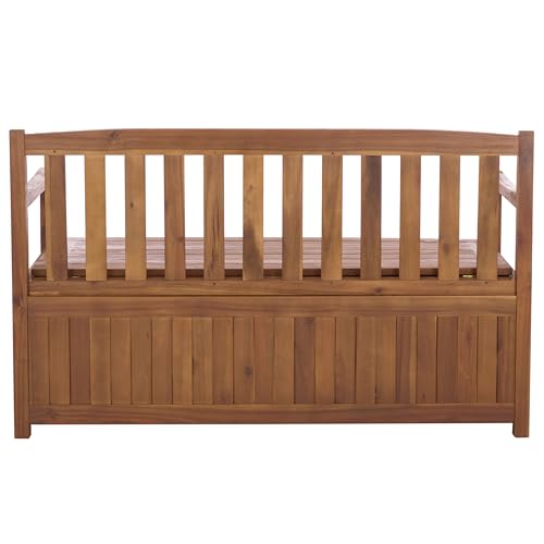 SAFAVIEH Outdoor Patio Furniture Collection – Kelter Solid Teak Wood Bench Box with Storage, Slatted Design, Versatile Indoor/Outdoor Seating (PAT6813A)