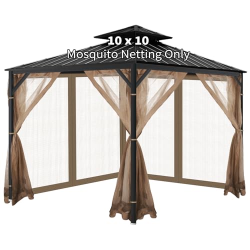 OIPUNSHLE Gazebo Universal Replacement Mosquito Netting, 10'x10' Gazebo Netting Outdoor, 4-Panel Screen Walls for Outdoor Patio with Zipper (Mosquito Net Only) (Brown)