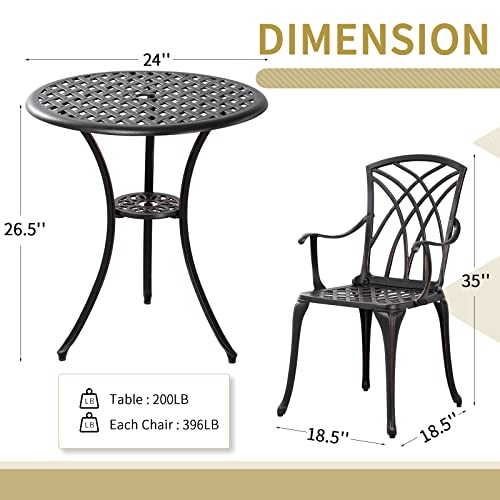Withniture 3 Piece Patio Bistro Set Outdoor Bistro Table Set Anti Rust Bistro Table and Chairs w/Umbrella Hole, Durable Patio Set for Porch, Balcony