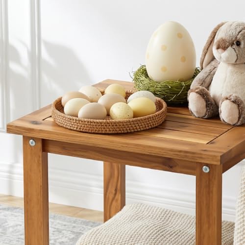 VICTORY RELAX Solid Acacia Wood Side Table with 2-Tier Storage, Weather-Resistant Outdoor Indoor End Table, Natural Rustic Color Night Stand