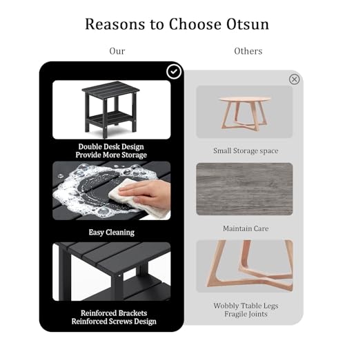 OTSUN Adirondack Outdoor Side Table, 16" HDPE Patio Side Table with Shelf, Weather Resistant Easy Maintenance for Backyard Pool Porch Garden & Lawn