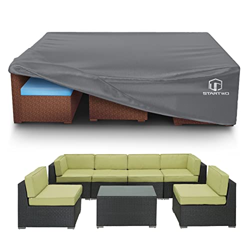 STARTWO Patio Furniture Covers Waterproof, Anti-UV Tear-Resistant 500D Heavy Duty 7-12 Seats Outdoor Furniture Cover for Sectional Sofa and Table Chairs, 110"x84"x28", Grey