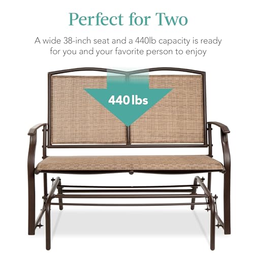 Best Choice Products 2-Person Outdoor Patio Swing Glider Steel Bench Loveseat Rocker for Deck, Porch w/Textilene Fabric, Steel Frame - Brown