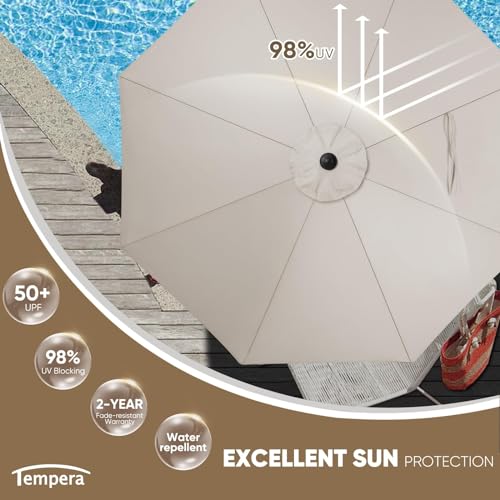 Tempera 10ft Patio Market Outdoor Table Umbrella with Auto Tilt and Crank, Large Sun Umbrella with Sturdy Pole & Fade Resistant Canopy, Easy to Set, Oatmeal