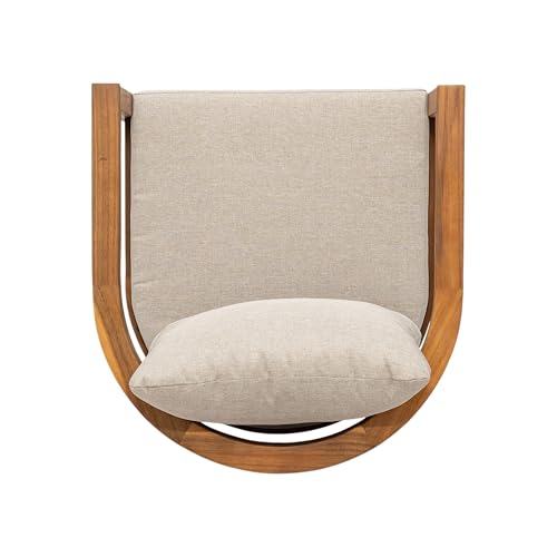 Christopher Knight Home Kuart Acacia Wood Outdoor Bar Stool Set of 2 with Cushion, Patio Armchair Set for Bar Table, Wooden Counter Height Patio Bar Stool with Footrest, Teak+Beige
