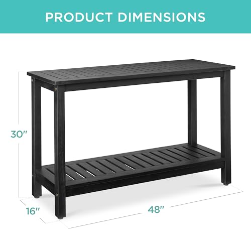 Best Choice Products 48in 2-Shelf Eucalyptus Wooden Console Table Indoor Outdoor Multifunctional Buffet Bar Storage Organizer w/Foot Sliders - Black