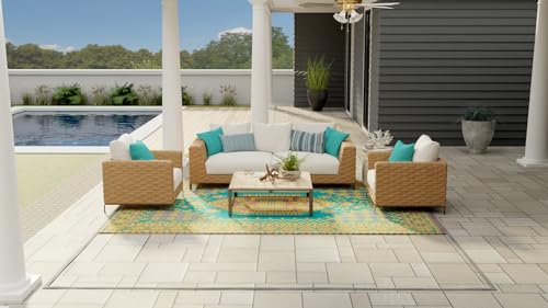 Mad Mats 4' x 6', Aqua Outdoor Rug, Reversible Plastic Mat for Patio, Porch, Poolside, Mudroom, Camping, RV, Deck