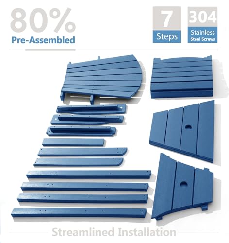PASAMIC Tall Adirondack Chairs Set of 2, All-Weather HDPE Patio Chairs with Double Connecting Trays, Bar Height Heavy-Duty Outdoor Chairs for Garden, Backyard, Balcony, Blue