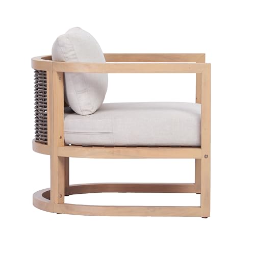 Christopher Knight Home Fido 5-Seater Patio Furniture Set with Cushion, 4 Piece Outdoor Acacia Wood Conversation Set, Solid Wood Outdoor Sectional Sofa Set with Coffee Table, Light Teak+Beige