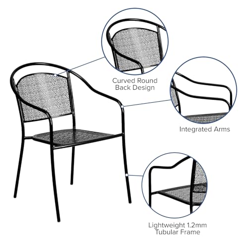 Flash Furniture Commercial Grade Black Indoor-Outdoor Steel Patio Arm Chair with Round Back