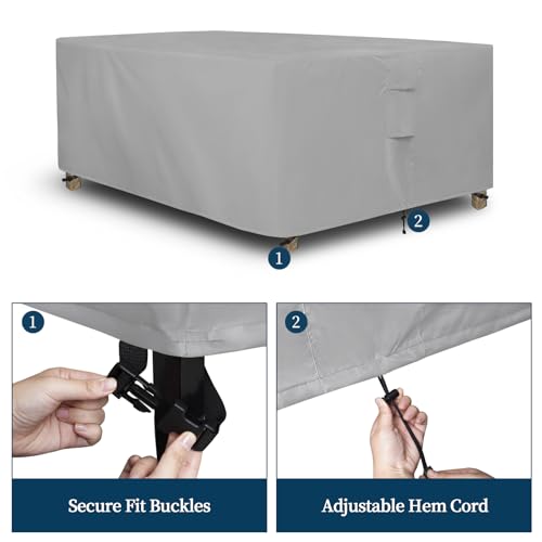Easy-Going Rectangle Patio Furniture Cover Waterproof Outdoor Dining Table and Chair Cover Anti-UV Outside Sectional Sofa Set Covers (110"L x 84"W x 28"H, Grey)