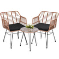 KROFEM 3 Piece Wicker Patio Bistro Furniture Set, Includes 2 Rattan Chairs and Glass Top Table, Ideal for Porch, Outdoor, Backyard, Apartment, Balcony, Natural