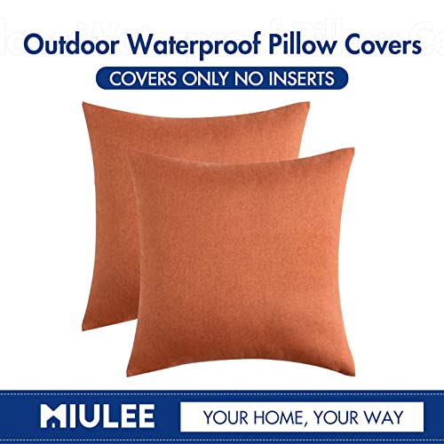 MIULEE Pack of 2 Decorative Outdoor Solid Waterproof Throw Pillow Covers Faux Linen Garden Farmhouse Cushion Cases for Summer Patio Tent Balcony Couch Sofa 18x18 Inch Orange