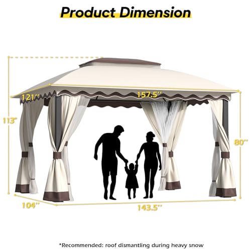 ZZW Outdoor Patio Gazebo 10×13 Heavy Duty Gazebos with Mosquito Netting & Double Roof Metal Steel Frame Canopy Gazebo Tent Shelter for Patio Lawn Backyard Garden