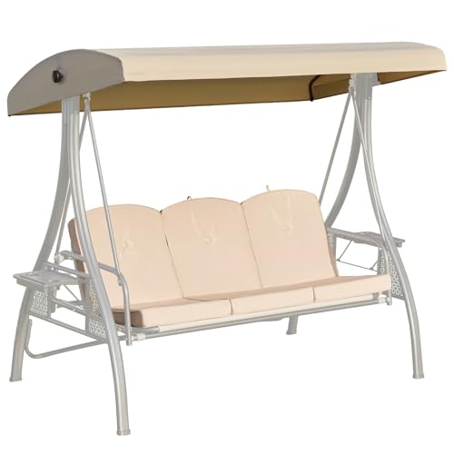 Oungelark Outdoor Porch Swing Cushions 3 Seater with Swing Canopy, Replacement Cushions for Outdoor Swing, Patio Swing Cushion 25D Foam (Khaki)