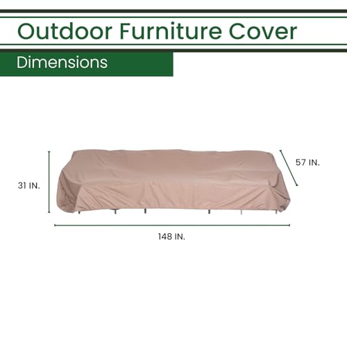 Hanover Outdoor Large Rectangle Patio Furniture Cover for Outdoor Couch Set, Durable, Waterproof, and Weatherproof Cover for Outdoor Patio Couch Set and Patio Seating, 57" D x 148" W x 31.1" H, Tan