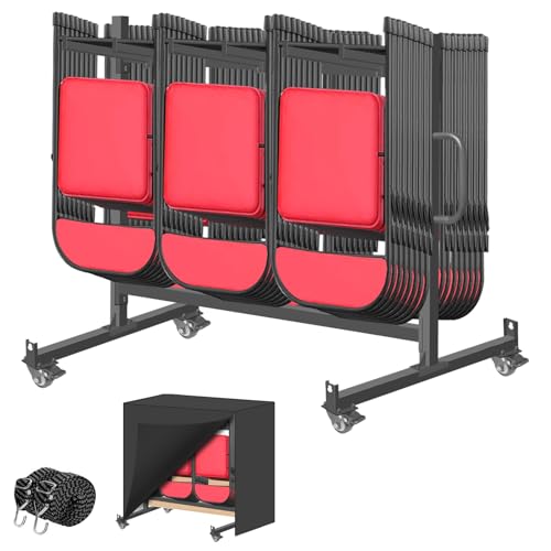 Folding Chair Rack & Cart – Heavy-Duty Folding Chair Storage Dolly with Lockable Wheels, Holds 42 Chairs or 12 Tables (550 lbs Capacity) – Includes Outdoor Weatherproof Cover and Bungee Cords