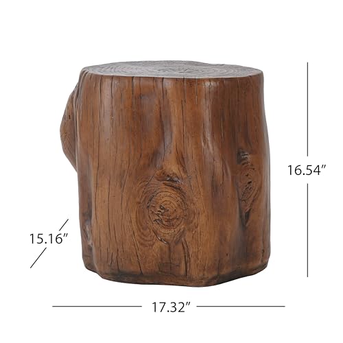 Christopher Knight Home Pawn 17" H MGO Outdoor Side Table with Tree-Stump Design, Patio Decorative Wood-Like Texture End Table, Round Top Lightweight Concrete Garden Stool, No Assembly, Dark Brown