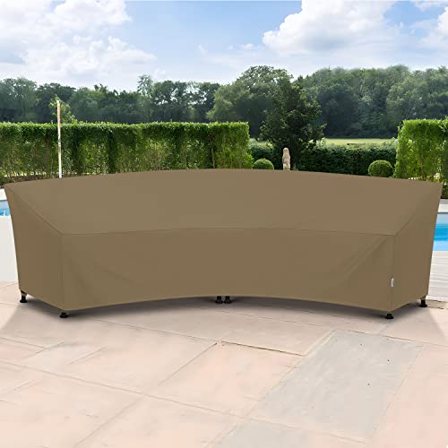 SunPatio Outdoor Curved Sectional Sofa Cover, Heavy Duty Waterproof Patio Couch Cover, All Weather Protection Furniture Protector with Sealed Seam, 190"(back)/128"(front)L x 36"W x 39"/24"H, Taupe