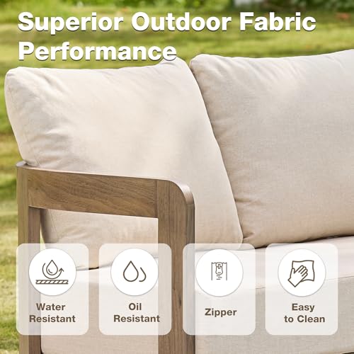 COMLAX FIELD Aluminum Outdoor Patio Sofa, 3-Seat All-Weather Metal Modern Couch with Washable Thick Cushion for Garden/Backyard/Porch, Beige